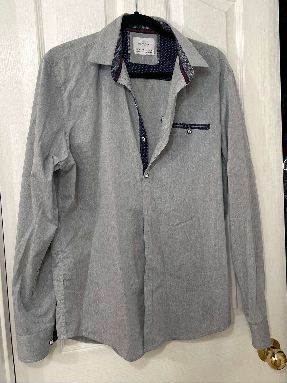 Gray Long-Sleeve Dress Shirt with Contrast Trim